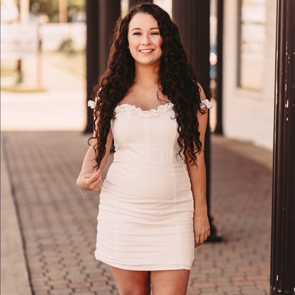 Bershka White Ruffle Mini Dress